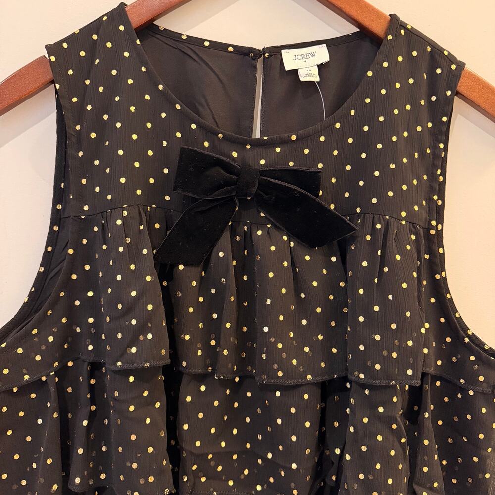J.Crew Factory Polka Dot Tiered Chiffon Dress LBD Velvet Bow Date Trip CP905 NWT - Picture 5 of 16